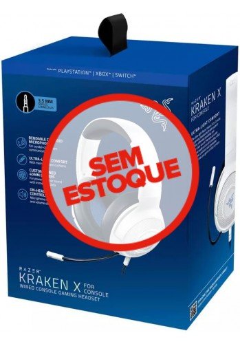 Headset Razer Kraken X Branco - PS5, SERIES, PS4, XBOX ONE, SWITCH e MOBILE